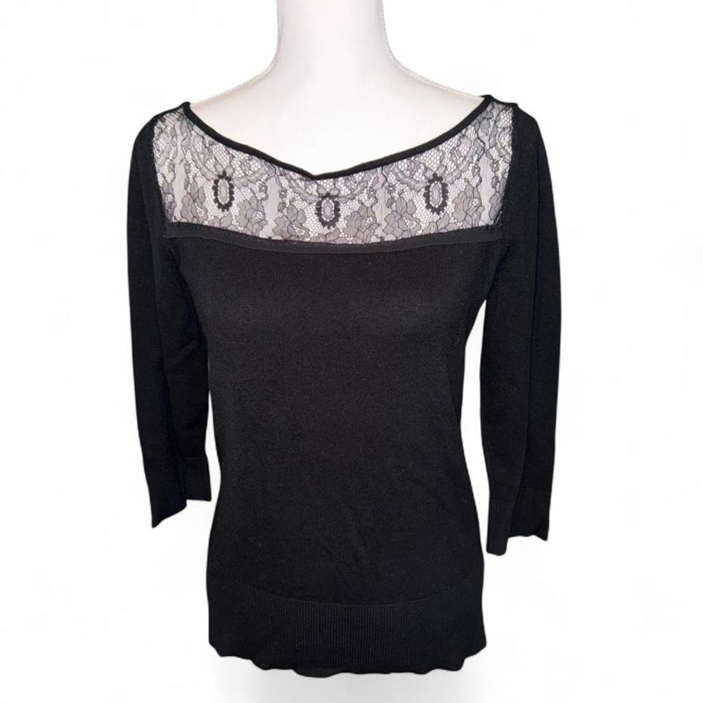 BEAUTIFUL BLACK LACE SWEATER 3/4 SLEEVE ROMANTIC GOTH LADIES‎ MEDIUM